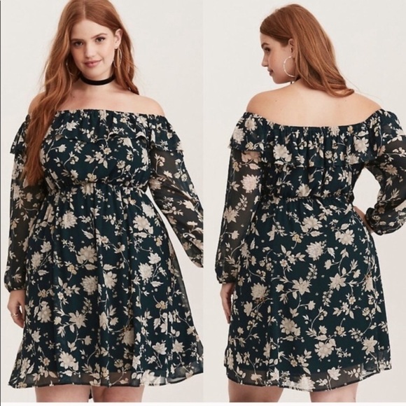 torrid Dresses & Skirts - TORRID FLORAL CHIFFON OFF SHOULDER SKATER DRESS cc.